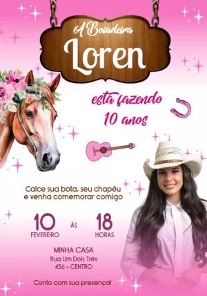 Convite de Aniversário Boiadeira com Foto para Editar Online