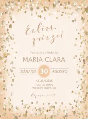 Convite de 15 Anos com Glitter Dourado para Editar Online