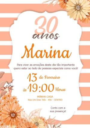 Convite de Aniversário Floral Laranja para Editar Online