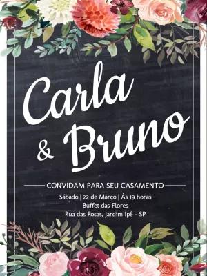 Convite de Casamento Floral Lousa para Editar Online