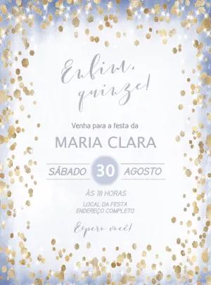 Convite de 15 Anos com Glitter Dourado para Editar Online