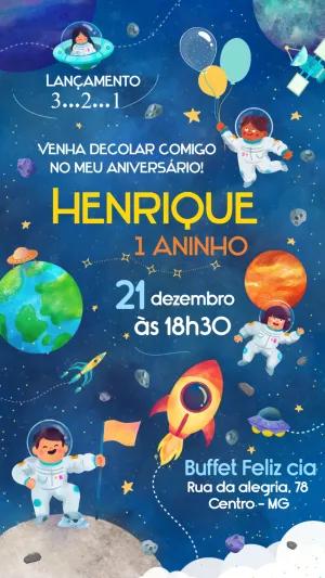 Convite de Aniversário Astronauta no Espaço para Editar Online