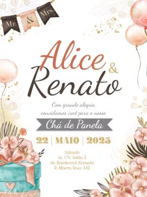 Convite Chá de Panela Floral Aquarela para Editar Online