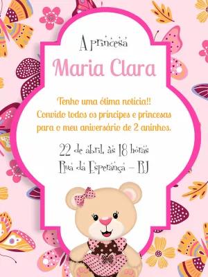 Convite de Aniversário Ursinha Princesa para Editar Online