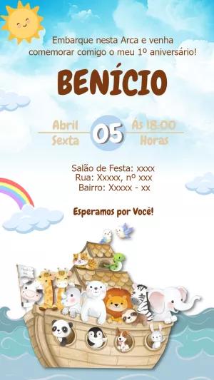 Convite Aniversário Arca de Noé Aquarela para Editar Online