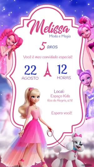 Convite Aniversário Barbie Moda e Magia para Editar Online