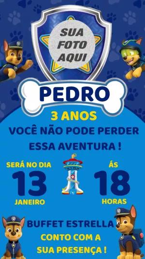 Convite Aniversário Patrulha Canina com Foto para Editar
