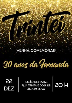 Convite de Aniversário Adulto com Glitter Dourado para Editar