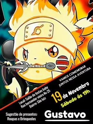 Convite de Aniversário Naruto Pikachu para Editar Online