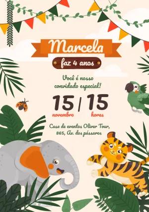 Convite de Aniversário Safari com Animais para Editar Online