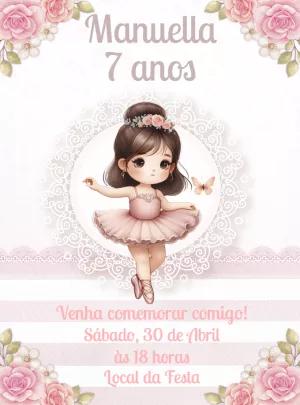 Convite Aniversário Bailarina Delicada para Editar Online