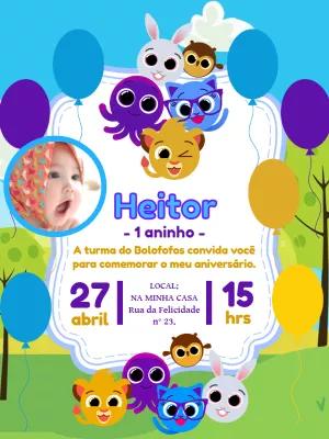 Convite Aniversário Bolofofos com Foto para Editar Online