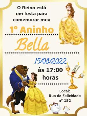 Convite Aniversário A Bela e a Fera para Editar Online