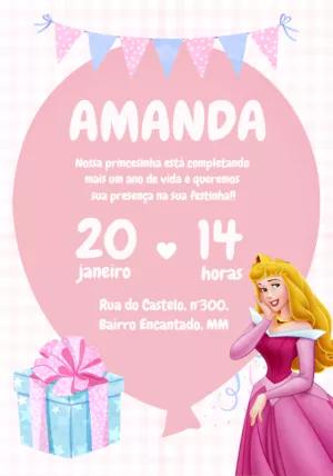 Convite Aniversário Princesa Aurora para Editar Online