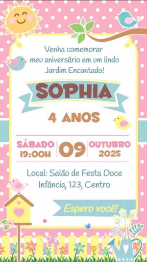 Convite Jardim Encantado para Aniversário de Menina Editável
