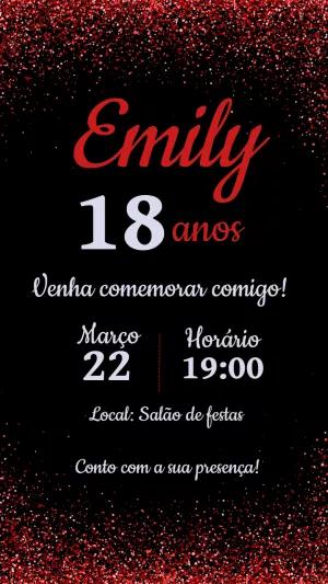 Convite de Aniversário Glitter Vermelho e Preto para Editar Online