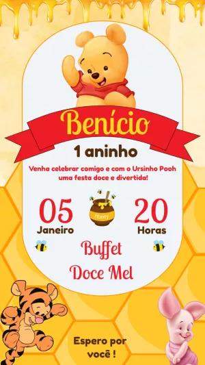 Convite de Aniversário Ursinho Pooh para Editar Online