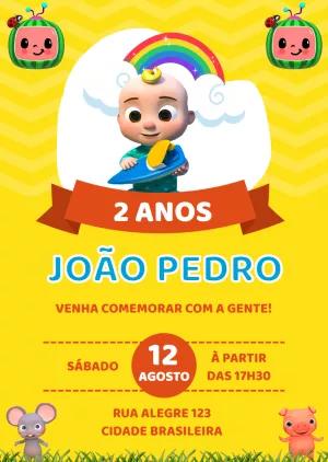 Convite de Aniversário Cocomelon com Personagens para Editar