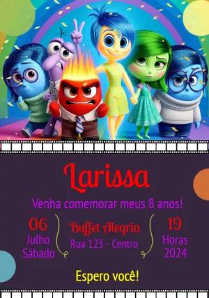 Convite de Aniversário Divertidamente com Personagens para Editar