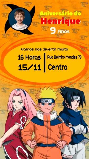 Convite de Aniversário Naruto com Foto para Editar Online