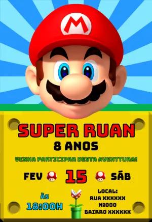Convite de Aniversário Super Mario para Editar e Imprimir Online