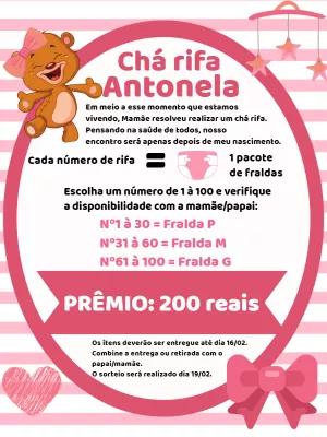 Convite Chá Rifa Ursinha Rosa para Editar e Imprimir