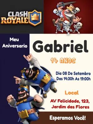 Convite de Aniversário Clash Royale com Personagens para Editar