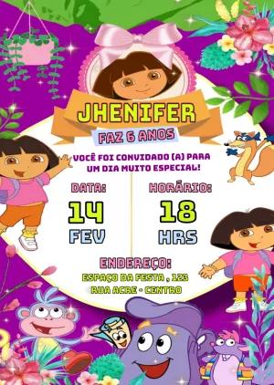 Convite Dora Aventureira Aniversário Editável Online