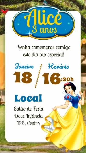 Convite de Aniversário Branca de Neve Editável Online