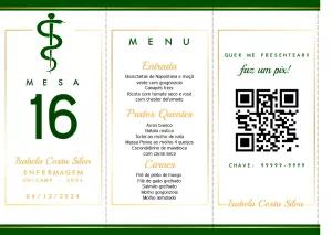 Menu de Mesa Formatura Enfermagem Editável Online