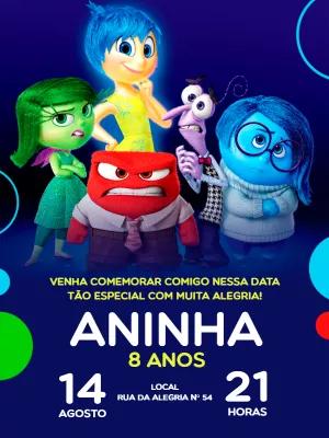 Convite de Aniversário Divertidamente com Personagens para Editar