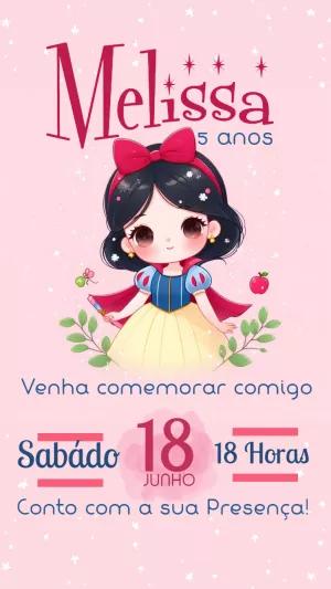 Convite Aniversário Branca de Neve Cute para Editar Online