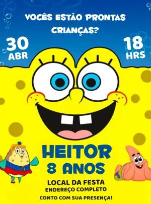 Convite de Aniversário Bob Esponja para Editar Online