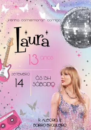 Convite Aniversário Taylor Swift Editável Online para Imprimir