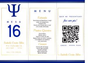 Menu de Mesa Formatura Psicologia Editável Online