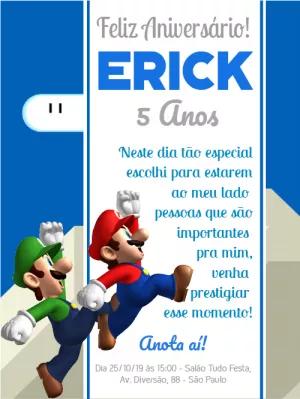 Convite de Aniversário Mario e Luigi para Editar Online