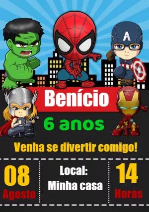 Convite de Aniversário Vingadores para Editar Online