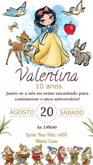 Convite Aniversário Branca de Neve e Animais para Editar Online