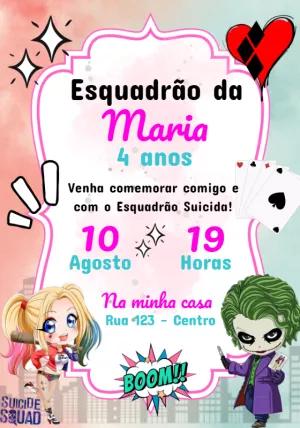 Convite Aniversário Esquadrão Suicida com Alerquina para Editar