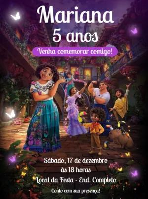 Convite de Aniversário Encanto Disney com Personagens para Editar