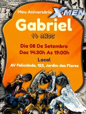 Convite Aniversário X-Men com Personagens para Editar Online