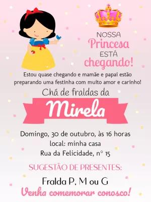 Convite Chá de Fraldas Branca de Neve para Editar Online