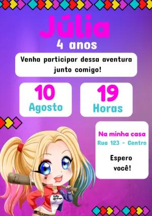 Convite Aniversário Alerquina Esquadrão Suicida para Editar