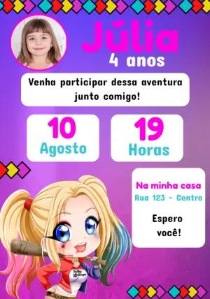 Convite Aniversário Alerquina com Foto para Editar Online
