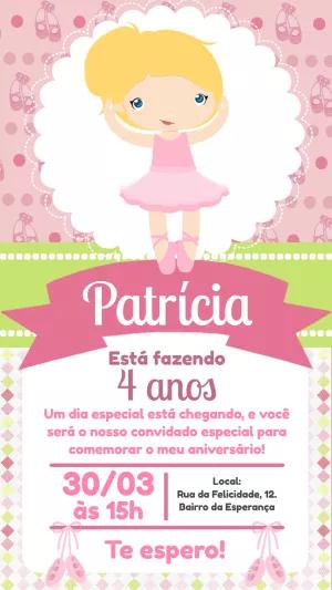 Convite de Aniversário Bailarina Delicada para Editar Online