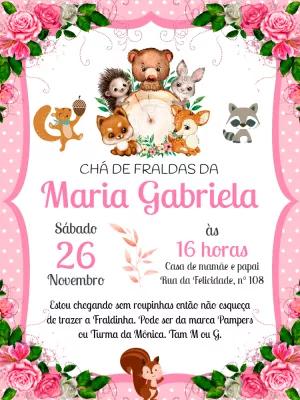 Convite Chá de Fraldas Bosque Encantado Menina para Editar
