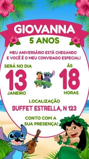 Convite de Aniversário Lilo e Stitch para Editar Online