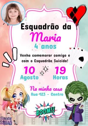 Convite Aniversário Esquadrão Suicida com Foto para Editar Online