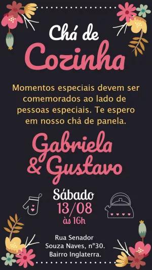 Convite Chá de Cozinha Quadro Negro Floral para Editar Online