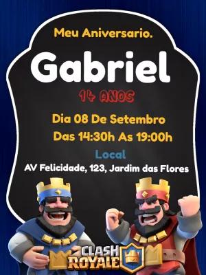 Convite de Aniversário Clash Royale com Reis para Editar Online
